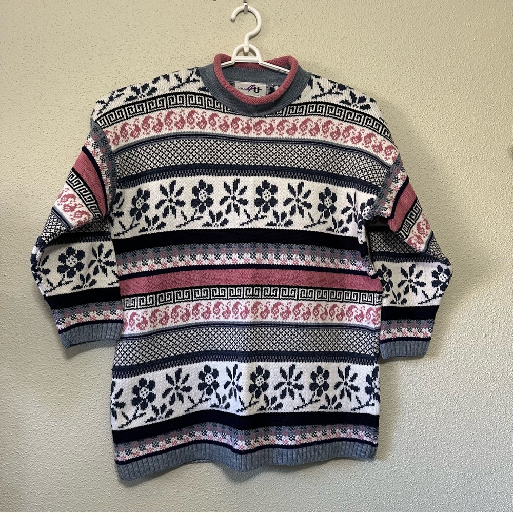 Cut 4 U Vintage Fair Isle 90s Pink/Perwinkle Multi-Pattern Mock neck - One Size